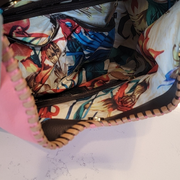 New with Tag Sharif 1825 Genuine Leather Pink Brown Hobo Tassels Shoulder Bag - Picture 15 of 16